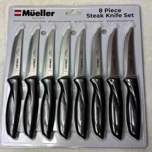 Steak Knife Set 8 Piece Mueller Austria Stainless Steel Serrated Beef Pork New